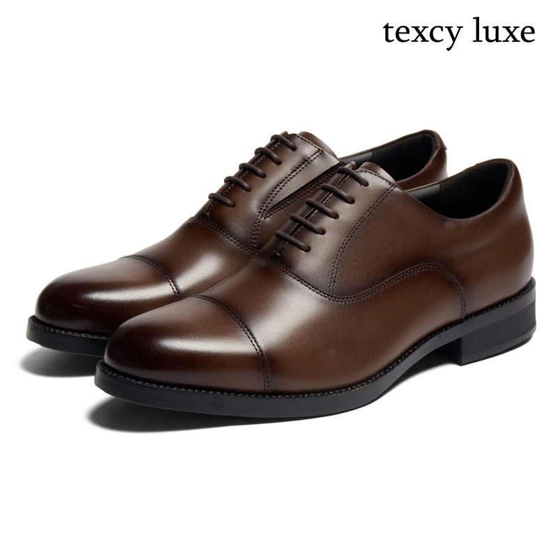 ビジネスシューズ texcy luxe 3E asics [ ダークブラウン テクシー リュクス メンズ アシックス ストレートチップ ラウンドトゥ 内バネ 内羽根 靴 コンフォートシューズ 革靴 サイドゴア 脱ぎ 履き 楽 レザー 本革 メッシュ 通気性 消臭 抗菌 衝撃緩和 クッション ]｜ビジネスシューズのシューカフェ