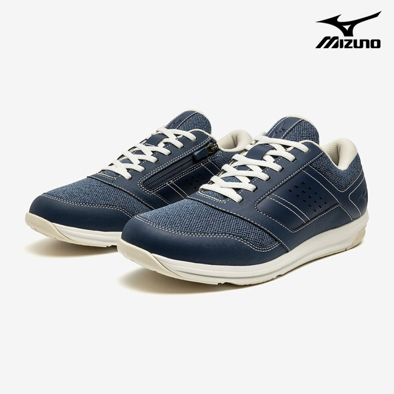 ウォーキングシューズ YOUDO 3E mizuno [ ネイビー ユウドウ レディース ミズノ ラウンドトゥ 靴 スニーカー コンフォートシューズ 紐 紐靴 レースアップ ファスナー付き 膝に優しい O脚にお悩み 転びにくい 転び ころび 外反母趾 衝撃緩和 クッション ]
