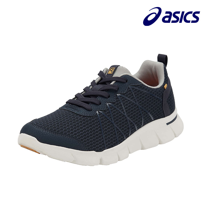 ウォーキングシューズ RAKUWALK 4E asics [ ネイビー ラクウォーク メンズ アシックス ラウンドトゥ 靴 スニーカー コンフォートシューズ 紐 紐靴 レースアップ RIZAP ライザップ コラボ 足指 鍛える 健康 足腰 鍛える メッシュ 通気性 蒸れにくい 衝撃吸収 クッション ]
