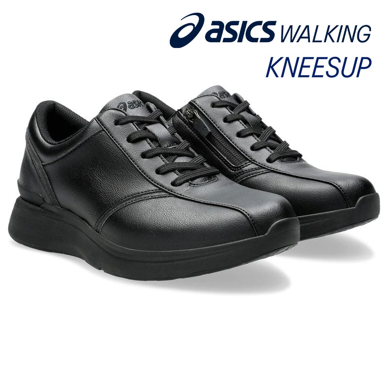 ウォーキングシューズ KNEESUP 3E asics [ ブラック ニーズアップ レディース アシックス ラウンドトゥ 靴 スニーカー コンフォートシューズ 紐 紐靴 レースアップ 膝に優しい O脚にお悩み 転びにくい 転び ころび 外反母趾 メッシュ 衝撃緩和 クッション ]