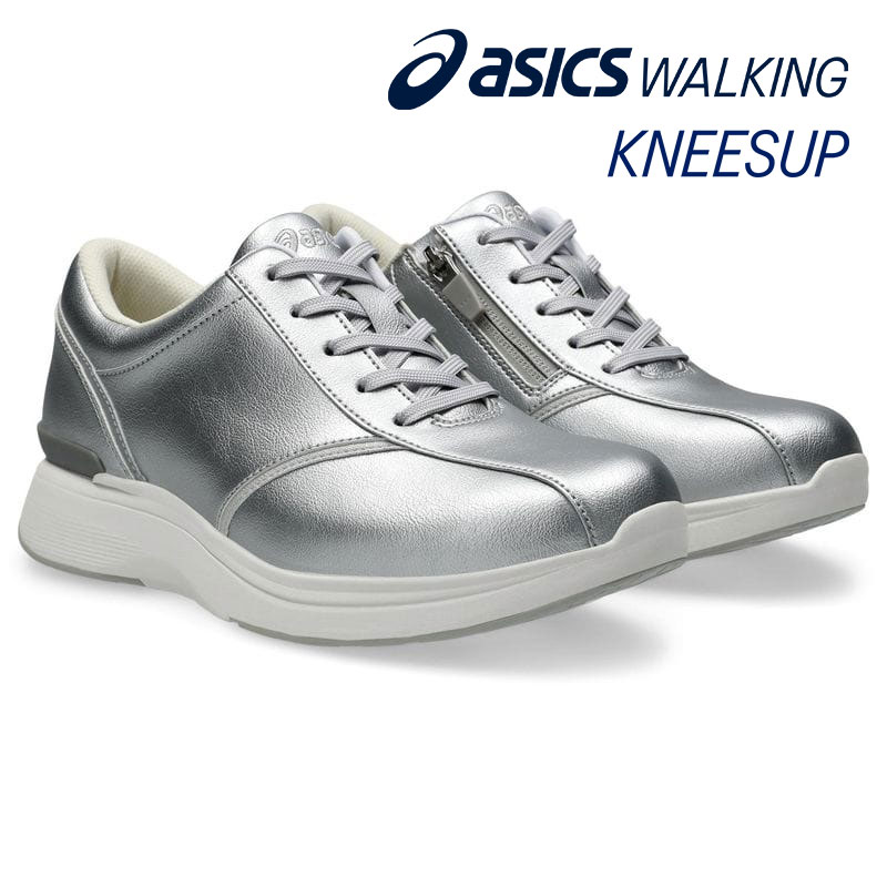 ウォーキングシューズ KNEESUP 3E asics [ シルバー ニーズアップ レディース アシックス ラウンドトゥ 靴 スニーカー コンフォートシューズ 紐 紐靴 レースアップ 膝に優しい O脚にお悩み 転びにくい 転び ころび 外反母趾 メッシュ 衝撃緩和 クッション ]