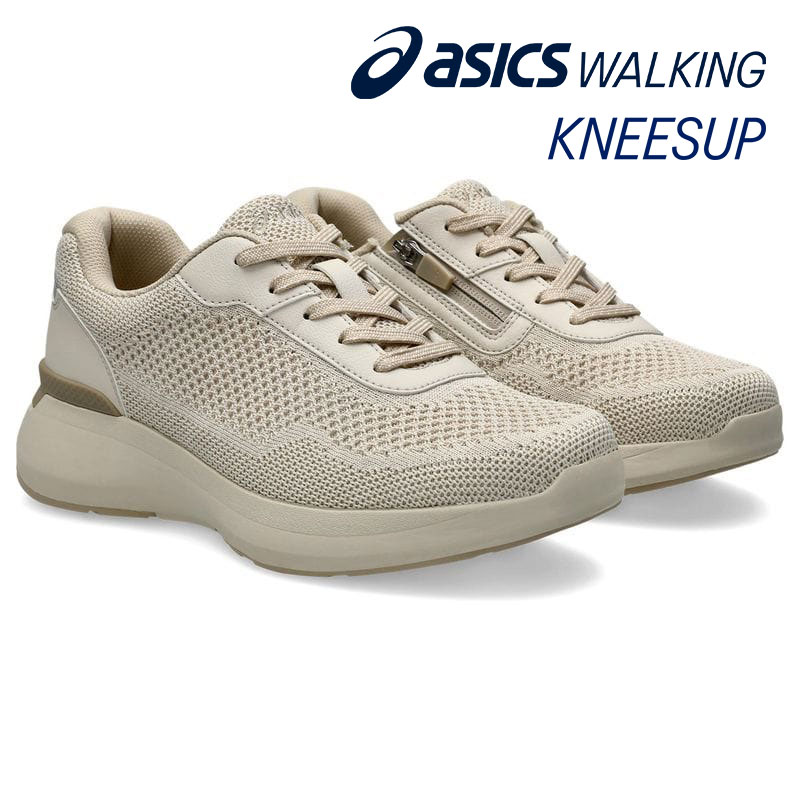 ウォーキングシューズ KNEESUP 5E asics [ ベージュ ニーズアップ レディース アシックス ラウンドトゥ 靴 スニーカー コンフォートシューズ 紐 紐靴 レースアップ 膝に優しい O脚にお悩み 転びにくい 転び ころび 外反母趾 ニット 衝撃緩和 クッション ]