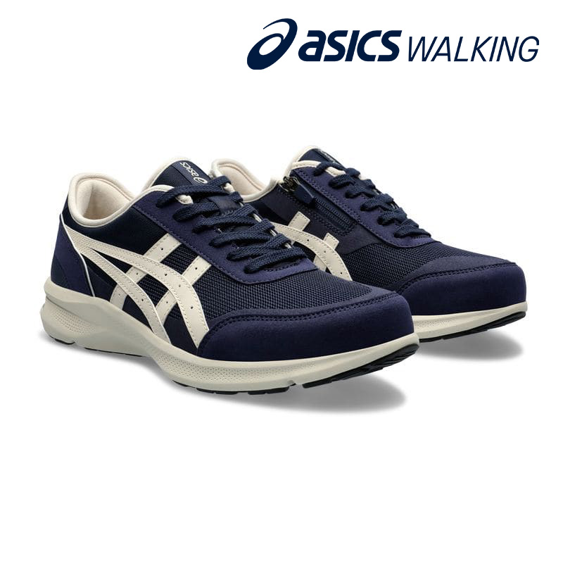 ウォーキングシューズ HADASHIWALKER WELLNESS WALKER 3E asics [ ネイビーブルー ライトベージュ ハダシウォーカー ウェルネスウォーカー メンズ アシックス ファスナー メッシュ 通気性 ファスナー 脱ぎ履き 楽 耐久性 スポーツ ラウンドトゥ 靴 スニーカー ]
