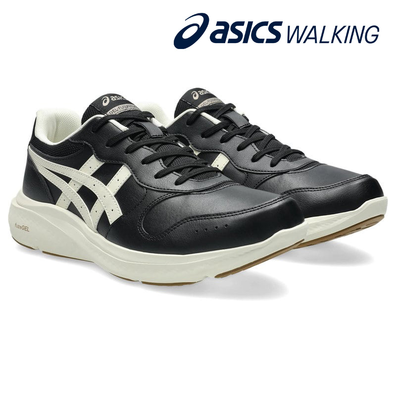 ウォーキングシューズ GEL-FUNWALKER WELLNESS WALKER 4E asics [ ブラック アイボリー ゲルファンウォーカー ウェルネスウォーカー メンズ アシックス 幅広 革 ラウンドトゥ 靴 スニーカー コンフォートシューズ 紐 紐靴 レースアップ 疲れない 歩きやすい 運動 散歩 ]