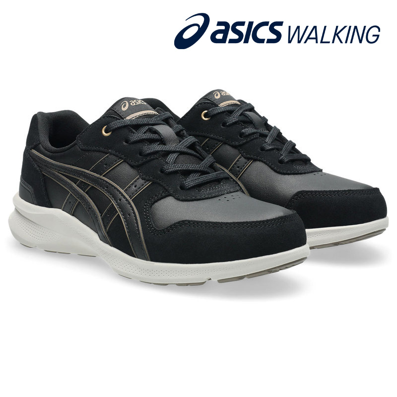ウォーキングシューズ HADASHIWALKER WELLNESS WALKER 3E asics [ ブラック ベージュ ハダシウォーカー ウェルネスウォーカー レディース アシックス レザー 本革 革 天然皮革 軽い 軽量 ラウンドトゥ スニーカー コンフォートシューズ 紐靴 スポーツ ブランド シンプル ]