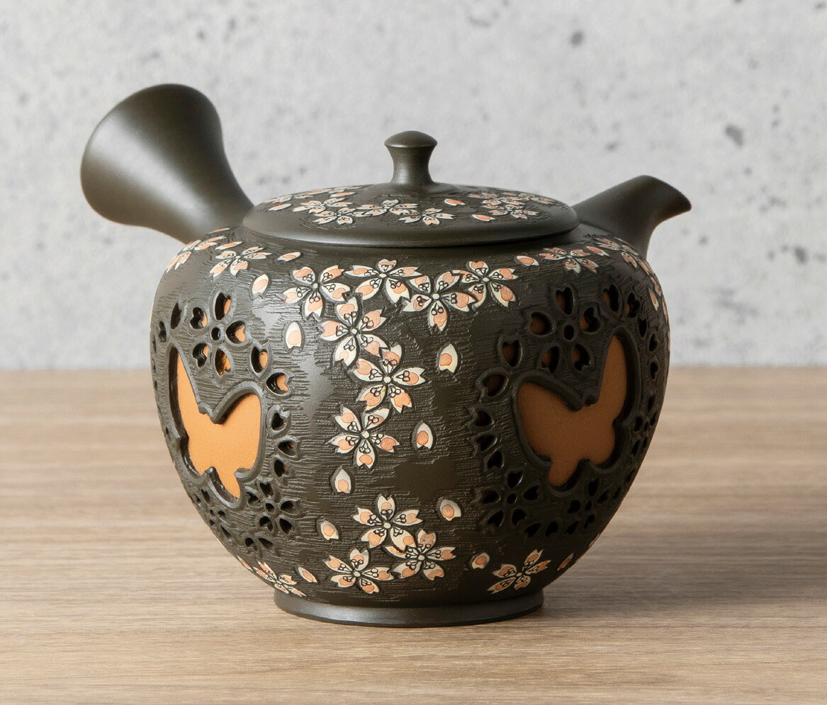 急須 舜園作 陶製茶こし 蝶桜透かし彫 陶製茶こし 品質が完璧 250cc 期間限定セール 木箱入 工房 百の手日本六古窯 常滑焼 茶器 ガラスポット 急須 おしゃれ 急須 かわいい 日本製