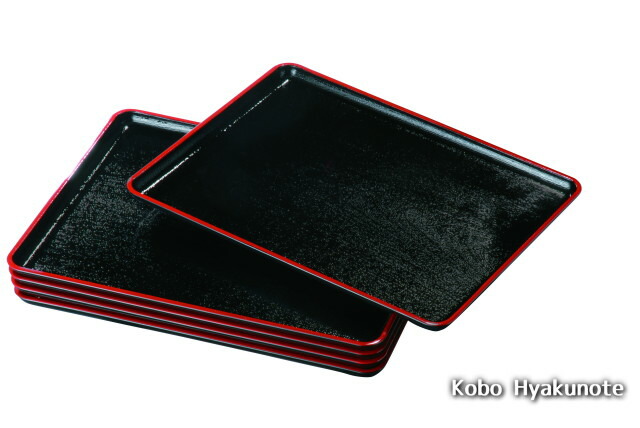 客あしらいお盆 黒渕朱（ノン横すべり）（5枚入） 15.0
