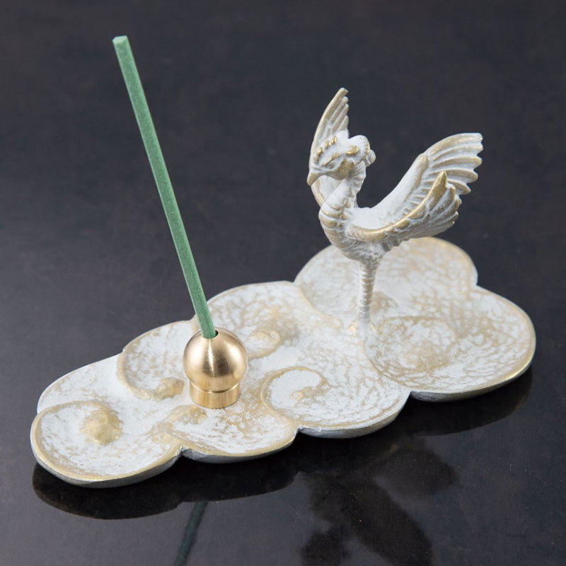 松美堂「香皿 鳳凰(丸型香立て付)」(白金／金青銅／金茶)