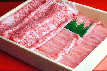 【送料無料】しゃぶしゃぶすき焼き万両:しゃぶしゃぶセット「A5ランク極上若狭牛ロース400g」「福井白山ポークロース肉400g」(クール冷蔵便)|百選横丁 店