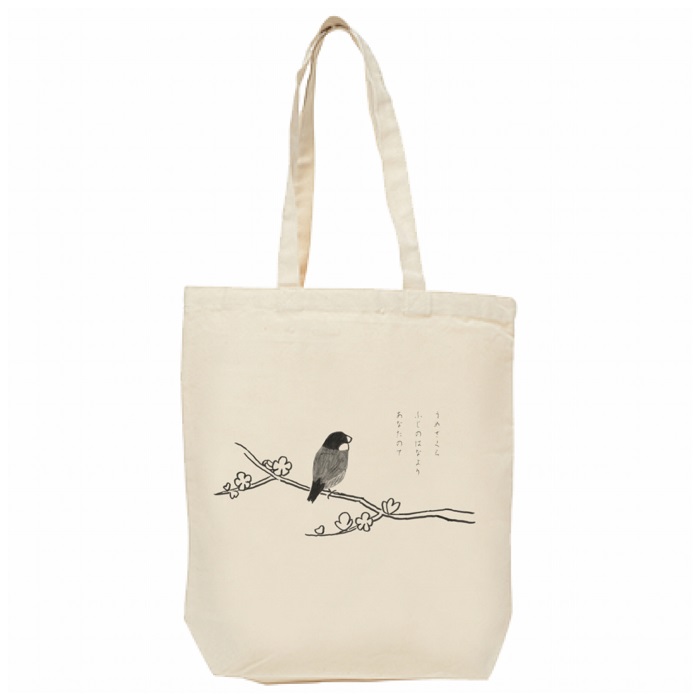 文鳥 トートバッグ 墨絵文鳥 エコバッグ 鳥好き 鳥 雑貨 小鳥 バッグインバッグ デザイン Mサイズ レディース メンズ