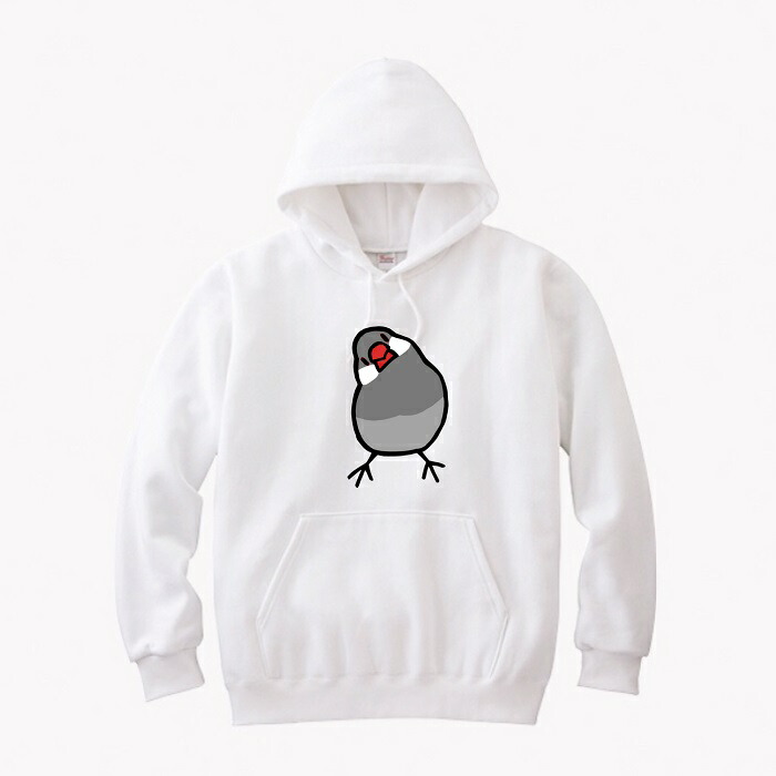 文鳥 パーカー 小鳥 レディース 鳥好き ホワイト メンズ 雑貨 イラスト アニマル 鳥 かしげる文鳥 かわいい 綿100