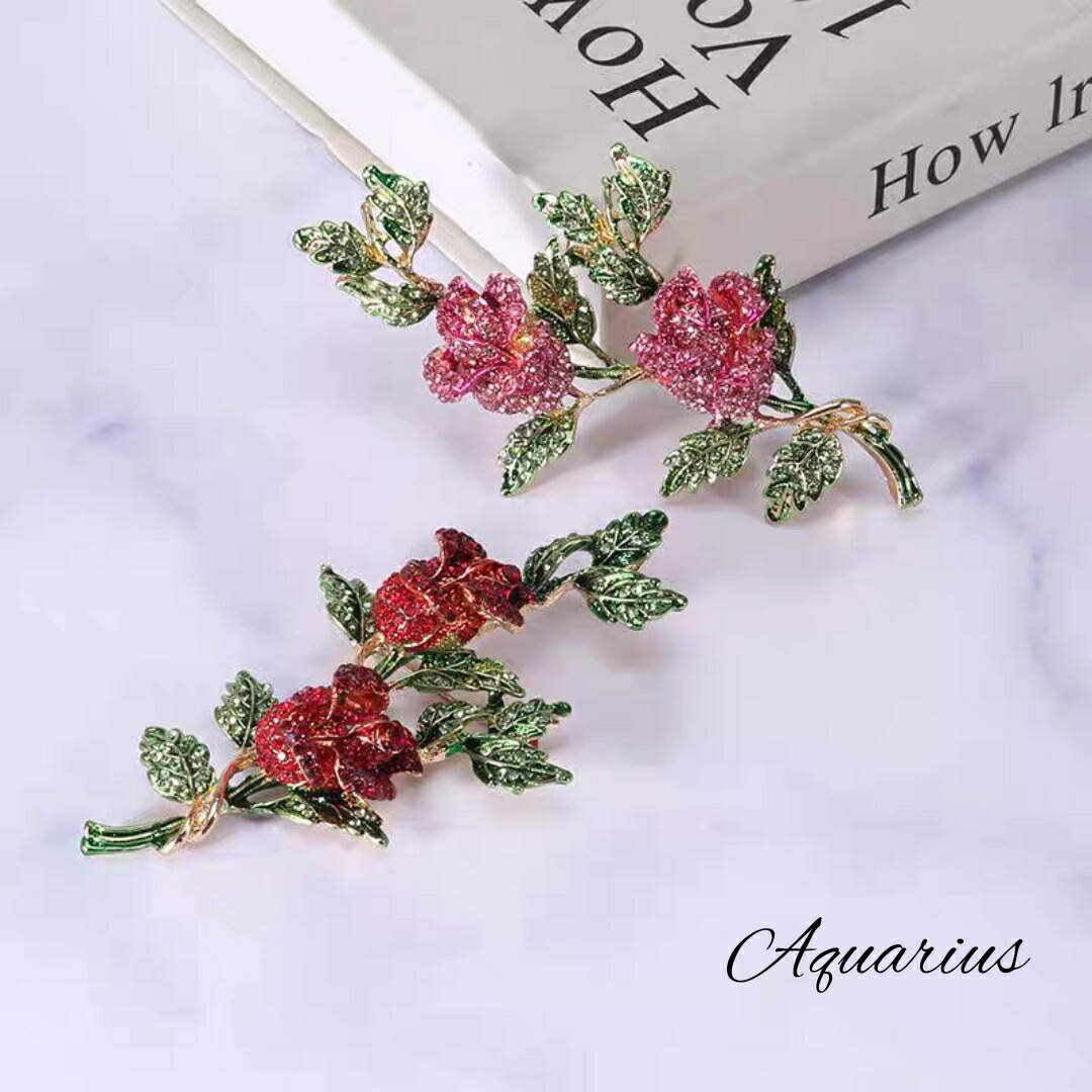 【楽天市場】スワロフスキー 大きめ ローズ ( バラ 薔薇 ) ブローチ ギフトポーチ付き2 カラー レッド ピンク:Aquarius