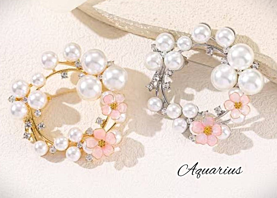 【楽天市場】桜 ( さくら サクラ ) 咲く CZダイアモンド と パール の ラウンド リング ブローチ:Aquarius