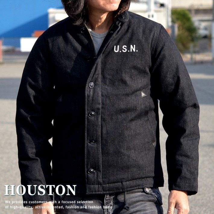 本物新品保証 ダウンジャケット ジャケット メンズ ブランド Houston N 1 アウター デニム ミリタリー ヒューストン ブラック 黒 ダウンジャケット