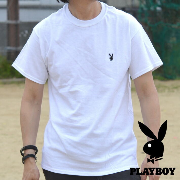 楽天市場 Off Playboy Tシャツ ブランド メンズ レディース 半袖 プレイボーイ 送料無料 ワンポイント刺繍 丸首 シンプル ホワイト 白 Hype