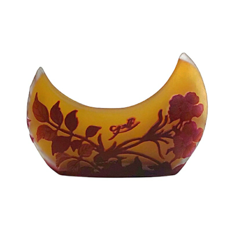 欧州 EmileGalle エミール・ガレ ガラス花瓶／クレマチス図／木箱入り 欧州 EmileGalle エミール・ガレ ガラス花瓶／クレマチス図／木