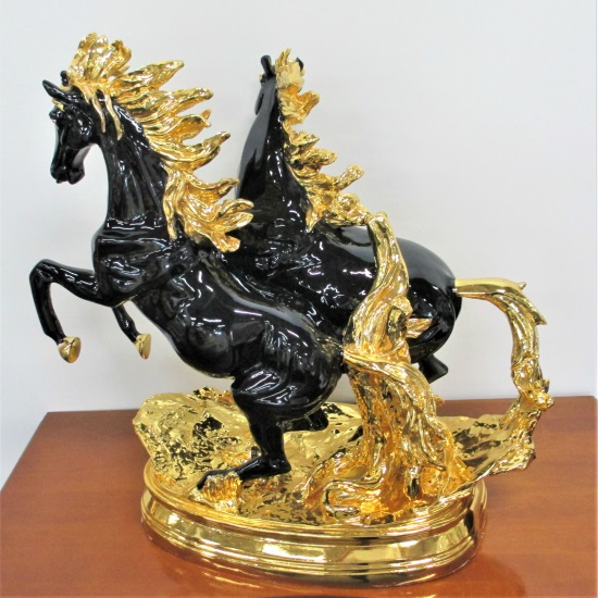【楽天市場】馬2頭 置物 動物 オブジェ H40cm ブラック ゴールド オーナメント 大きい 跳ね馬 うま 立ち馬 白馬 玄関 インテリア