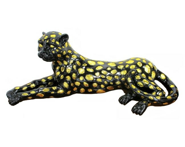 ヒョウ 置物 動物 レオパード オブジェ 57cm ブラック ゴールド オーナメント アニマル 豹 ひょう パンサ 輸入雑貨 インテリア雑貨 父の日 モダン 姫系 送料無料 Cliniquemenara Ma
