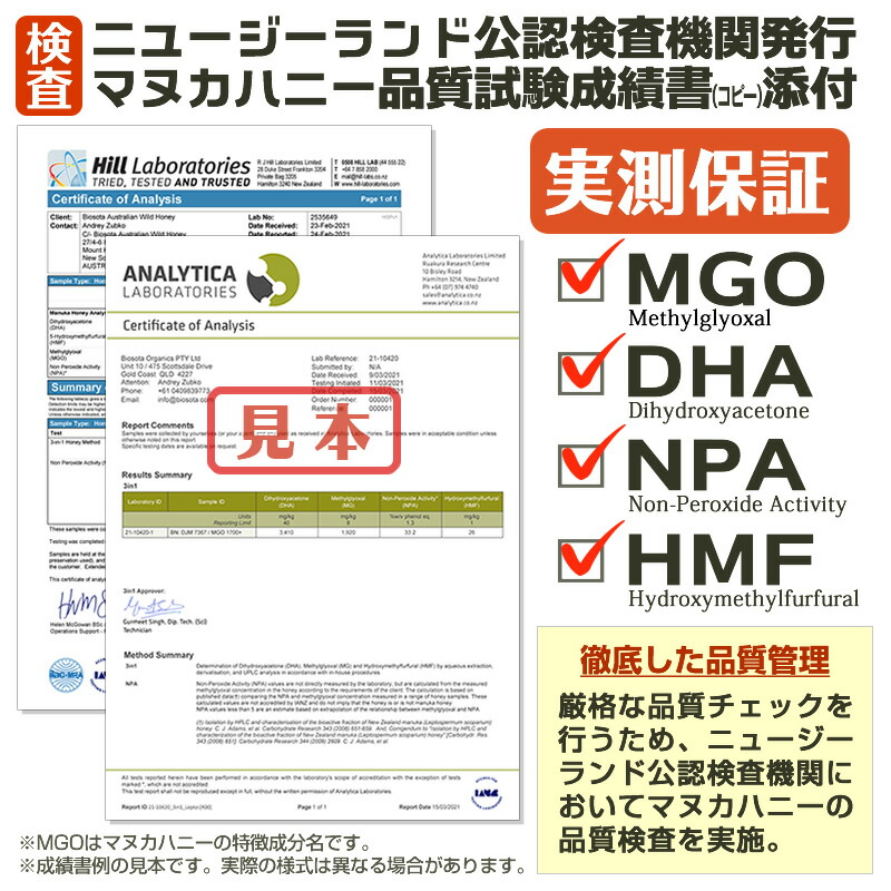 ニュージランド分析検査報告書