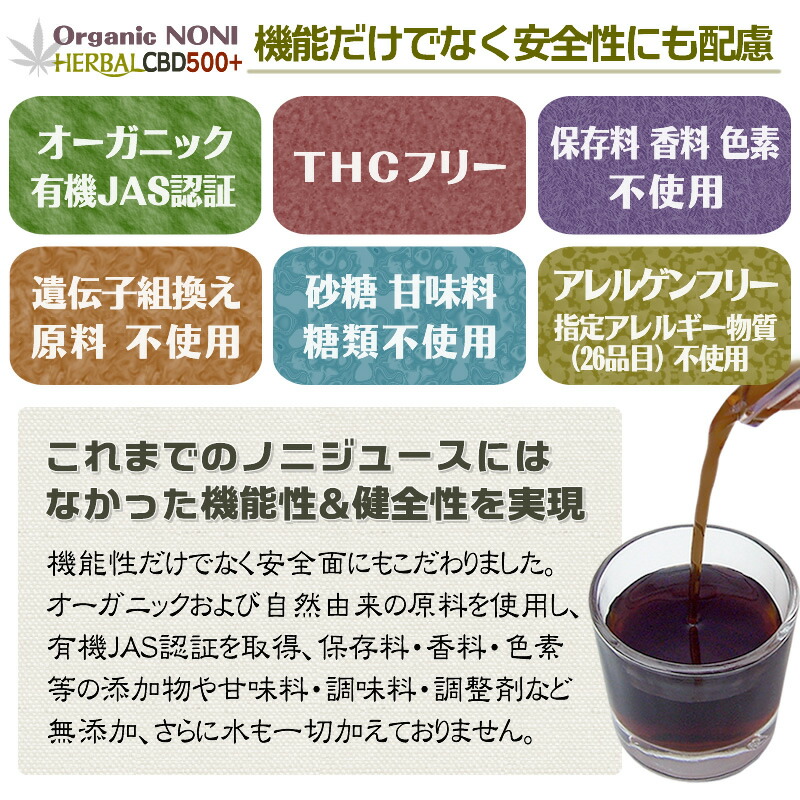 有機認定、THCフリー、添加物不使用、アレルギーフリー