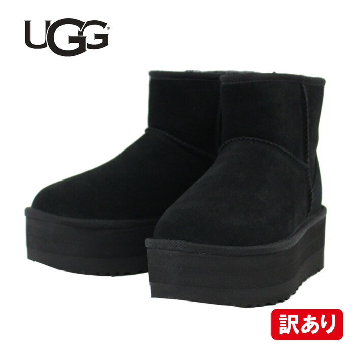 【訳あり】【右足側面に擦れあり】UGG アグ Classic Mini Platform 古典派音楽 ミニ プラットホーム シープスキン 遊撃手ブーツ ブーツ シューズ 靴 厚底 羊肉 ボア レディース 1134991 黒いこと US8 25珊逃げ口 新品 通い 通学 貨物輸送無料