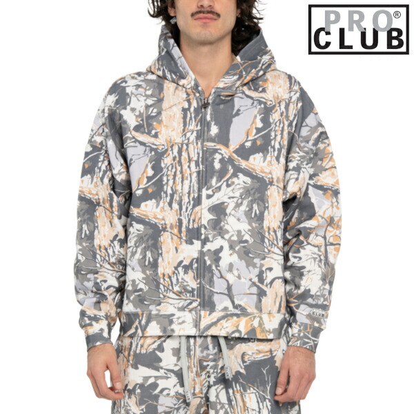 【54PC0301】 PRO CLUB Heavywide Fleece Zip up camo (プロクラブ) ヘビーワイドジップアップフーディ　迷彩カモ[]　PROCLUB 迷彩カモスエットパーカー Pro club プロクラブ　ミリタリー メンズ 大きいサイズ 迷彩カモパーカー　M L LL 2L 3L 4L