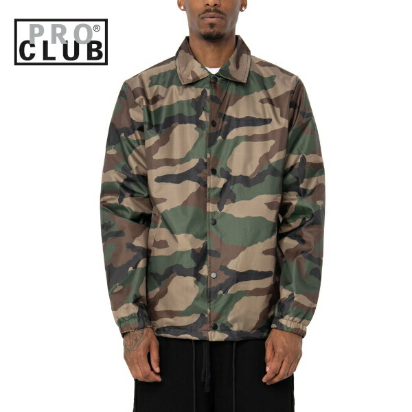 (03PC0301C-GCM)PRO CLUB (プロクラブ) CAMO COACH JACKET Men's 迷彩ナイロンジャケット【迷彩カモ] ミリタリージャケット　長袖ボタンジャケット 小さいサイズ 大きいサイズ メンズ ヒップホップ　メキシカン　ストリート系　ヒップホップ　LL 2L 3L 4L 5L