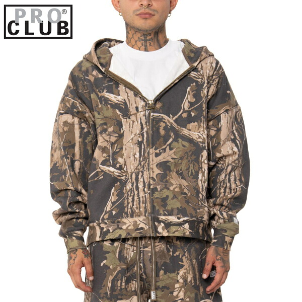 【54PC0301】 PRO CLUB Heavywide Fleece Zip up camo (プロクラブ) ヘビーワイドジップアップフーディ　迷彩カモ[]　PROCLUB 迷彩カモスエットパーカー Pro club プロクラブ　ミリタリー メンズ 大きいサイズ 迷彩カモパーカー　M L LL 2L 3L 4L｜hysydefashion