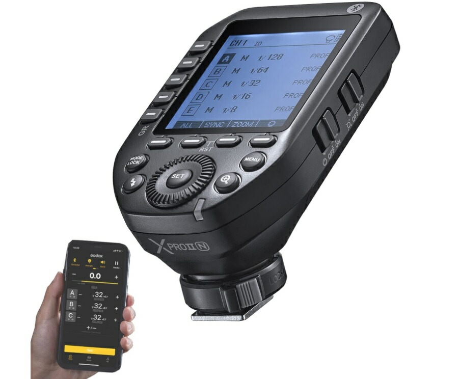 中古【当店商品は技適マーク付き、日本語説明書付き】GODOX XproII- N/S 送信機 TTL 2.4G ワイヤレスシステム フラッシュトリガー 高速同期 HSS 1/8000s 大画面 LCD スクリーントランスミッタ 16グループ 32チャネル 互換性 正規品 技適マーク付き APP カメラ対応