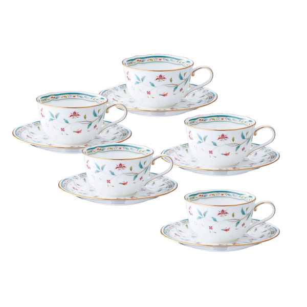 ノリタケ 食器 花更紗 ティー・コーヒー碗皿5客セット「お中元」「お歳暮」「内祝い」「結婚祝い」「引越し祝い」「御礼の品」「ギフトセット」「ギフト対応」「のし無料」