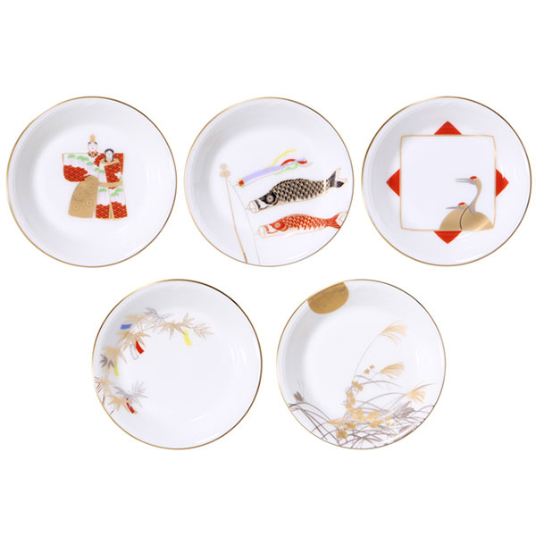 大倉陶園 飾り皿 お正月 松に日の出 28cm 楽天市場】大倉陶園 お祝い小皿五枚揃 (絵変り)[お祝い][祝い][祝