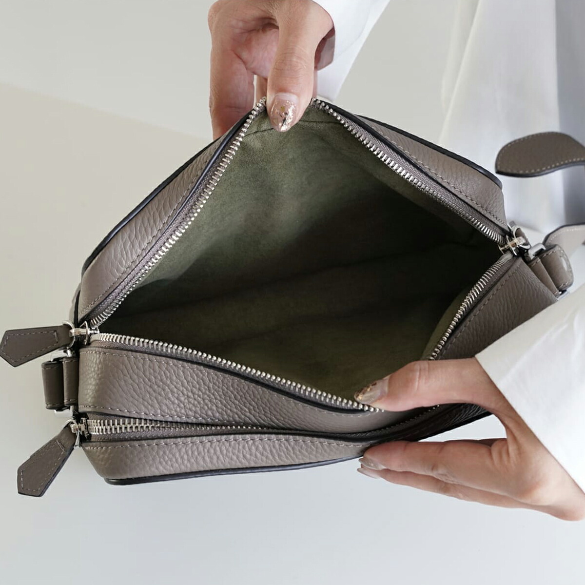 本革 ショルダーバッグ ダブルジッパー レディーズ ミニ ショルダー