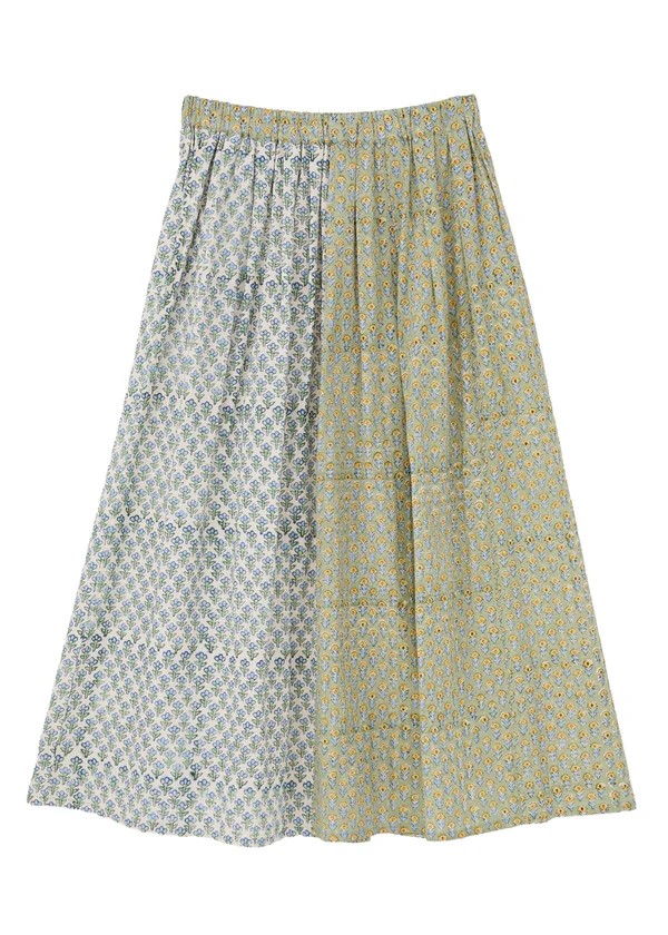 コットンブロックプリント ミックスパターンスカート【M】 PeopleTree ピープルツリー organiccotton