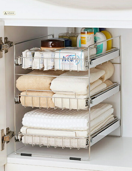 楽天市場】日本製 燕三条 ステンレス洗面台下ラック 2段 スライド棚