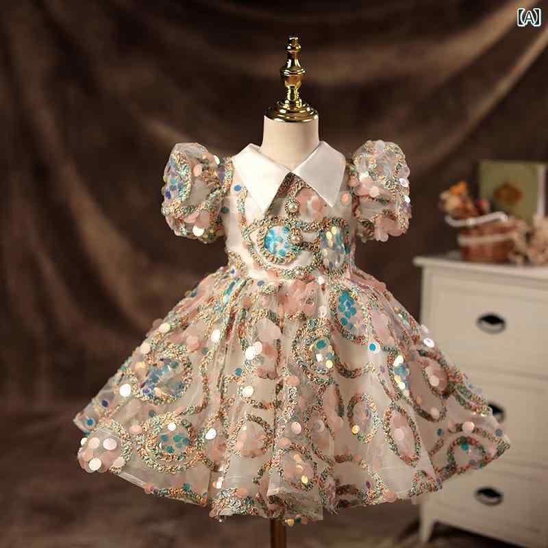 発表会 ガールズ ドレス 最初 誕生日 フラワーガール 結婚式 小さい ガールズ プリンセス ドレス 子供 ホスト キャットウォーク ピアノ パフォーマンス 服｜orangestore
