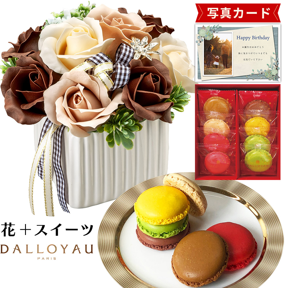 1650円 商い ローズ ブラウン ダロワイヨ マカロン 洋菓子 ソープフラワー プレゼント お祝い 結婚祝い 誕生日プレゼント DB b6 新築祝い  定年 退職祝い 開店祝い お見舞い 枯れない花 贈り物 母 母親 女友達 フラワーギフト おしゃれ 花 5000円