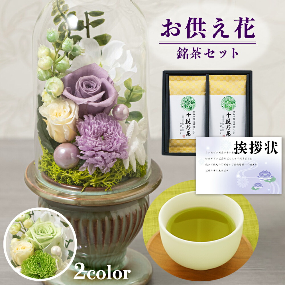 お供え 花 プリザーブドフラワー 白雨 2色 と 最高位茶匠銘茶 十段お茶 茶 ドリンク 御供 御供え物 お供え物 供花 お彼岸 枕花 お盆歳暮飾り 初盆 新盆 法事 仏事 弔事 命日 月命日 一周忌 三周忌 初七日 四十九日 法要 仏壇花 仏花 Db