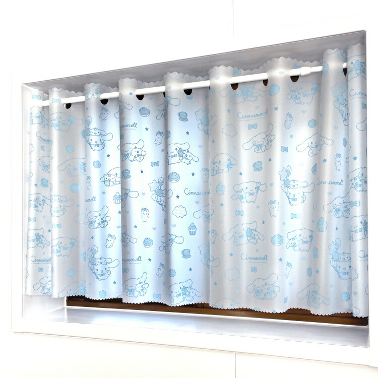 シナモロール お風呂 カフェカーテン 140×60cm 遮像 はっ水 防カビ 『 みるくといっしょ 』 かわいい 浴室 脱衣所 プライバシー保護 撥水  間仕切り 出窓 おしゃれな 目隠し 小窓 キャラクター キッチン シャワー トイレ サンリオ カーテン・ブラインド 