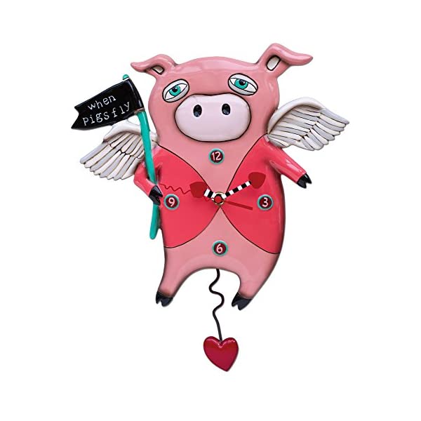 アレンデザイン 壁掛け時計 振り子時計 ブタ 豚 インテリア オブジェ Allen Designs When Pigs Fly Pendulum Clock|i-selection