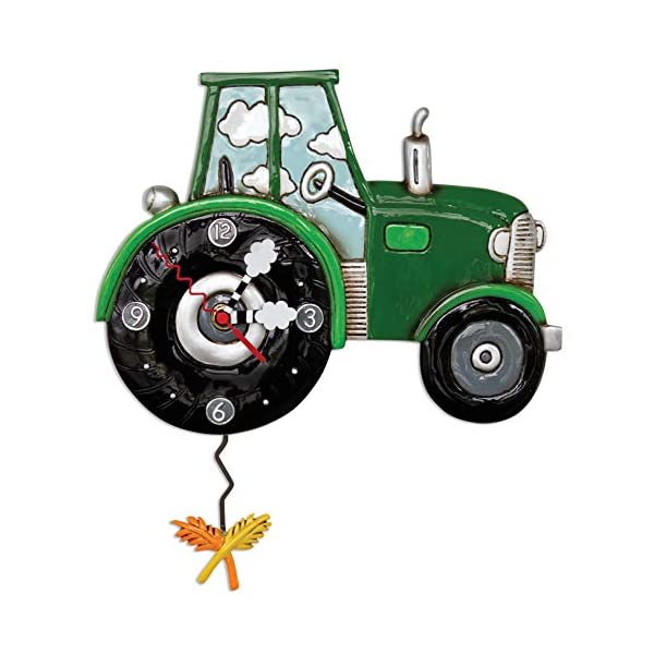 アレンデザイン 壁掛け時計 振り子時計 トラクター インテリア オブジェ Allen Designs Green Tractor Time Swinging Pendulum Clock P1864 12 inches x 19 inches