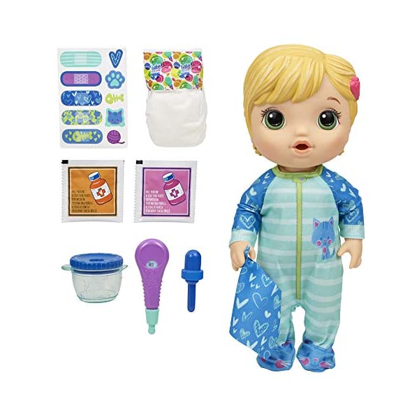 ベビーアライブ 赤ちゃん 人形 ベビードール おままごと 着せ替え フィギュア 知育玩具 Baby Alive Mix My Medicine Baby Doll, Kitty-Cat Pajamas, Drinks and Wets, Doctor Accessories, Blonde Hair Toy for Kids Ages 3 and Up