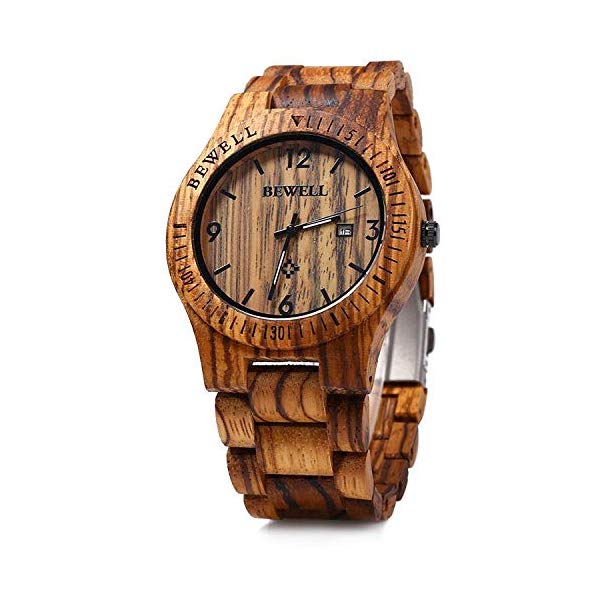 ビーウェル BEWELL ウッドウォッチ 木製 竹 腕時計 メンズ 男性用 WH-0286 Bewell W064B Mens Wooden Watch Analog Quartz Lightweight Handmade Wood Wrist Watch|i-selection
