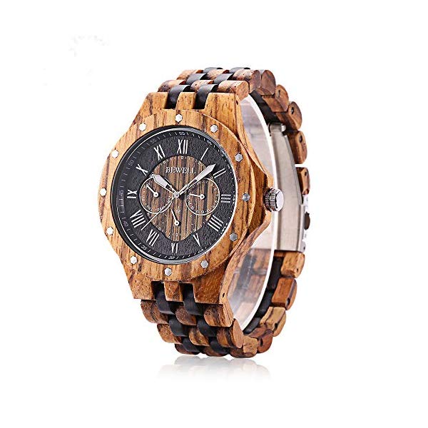ビーウェル BEWELL ウッドウォッチ 木製腕時計 BEWELL Men Wooden Watch Quartz Movement Roman Numerals Scale Calendar Luminous Analog Wristwatch|i-selection