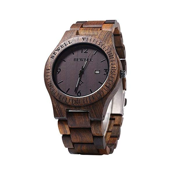 ビーウェル BEWELL ウッドウォッチ 木製腕時計 メンズ 男性用 W086B Bewell W086B Mens Wooden Watch Analog Quartz Lightweight Handmade Wood Wrist Watch