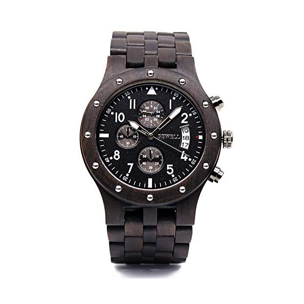 ビーウェル BEWELL ウッドウォッチ 木製腕時計 メンズ 男性用 ZS-W109D-BK Bewell W109D Sub-dials Wooden Watch Quartz Analog Movement Date Wristwatch for Men｜i-selection