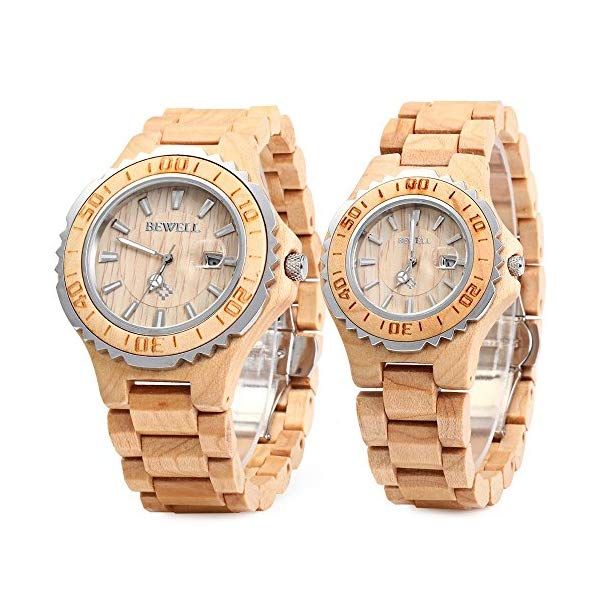 ビーウェル BEWELL ウッドウォッチ 木製腕時計 ZS-101B Bewell ZS-100B Couple Wooden Quartz Watch Men and Women Handmade Lightweight Date Display Fashion Watches｜i-selection