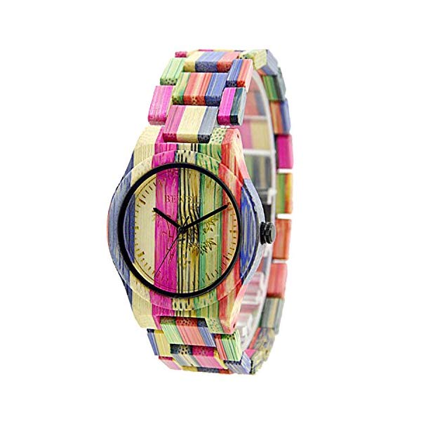 ビーウェル BEWELL ウッドウォッチ 木製 竹 ウオッチ ZS-W105DG-1 Bewell Handmade Colorful Bamboo Wood Watch Analog Quartz Fashion Wristwatch with Mix Colors