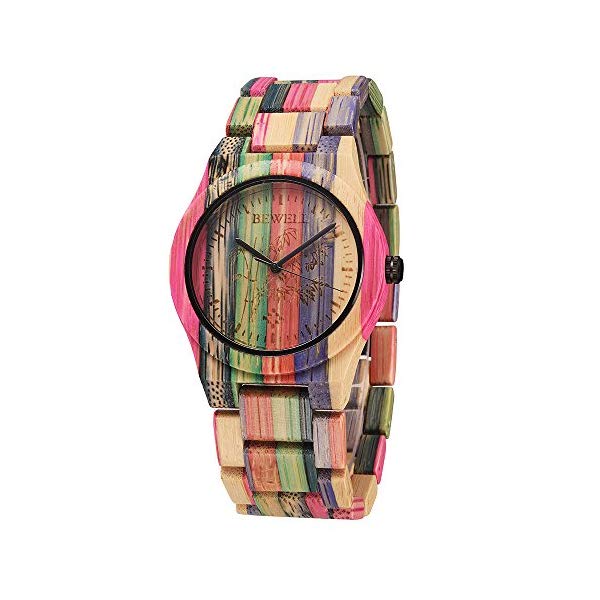 ビーウェル BEWELL ウッドウォッチ 木製 竹 腕時計 Bewell Handmade Colorful Bamboo Wood Watch Analog Quartz Fashion Wristwatch with Mix Colors
