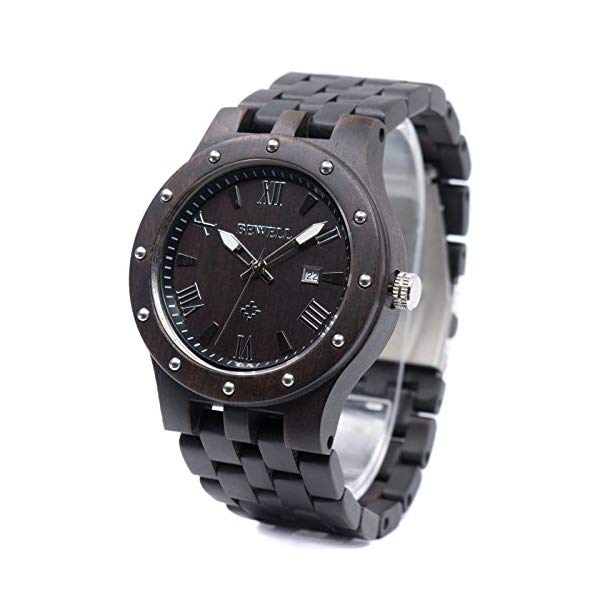ビーウェル BEWELL ウッドウォッチ 木製腕時計 メンズ 男性用 109A-BK-ZS Bewell Men's Wooden Watches Handmade Date Display Analog Quartz Luminous Wristwatch|i-selection