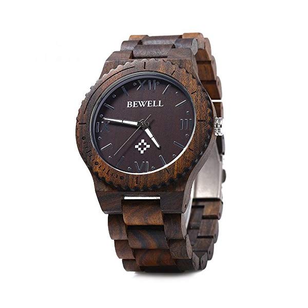 ビーウェル BEWELL ウッドウォッチ 木製ウォッチ W065A Bewell W065A Lightweight Vintage Wooden Watch Men Quartz Luminous Pointers Wrist Watch 腕時計-男女兼用腕時計